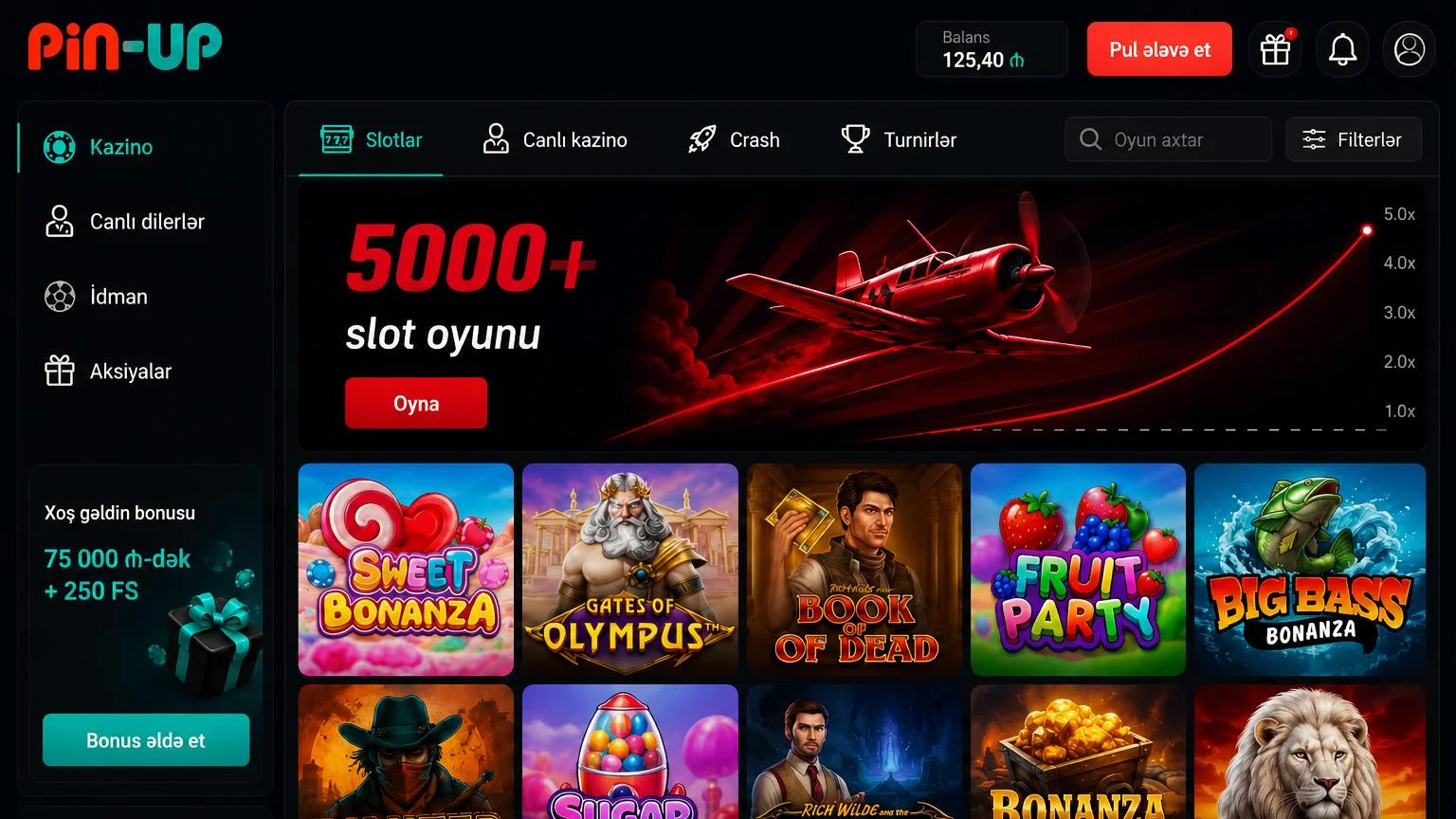 Pin Up platformasının icmalı — slot, canlı kazino və krash oyunları